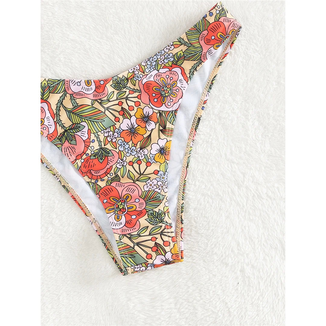 Floral Printed Brazilian Mid Waist Bikini Women Swimwear Swimsuit Two-piece Bikini set Bather Bathing Suit The Clothing Company Sydney