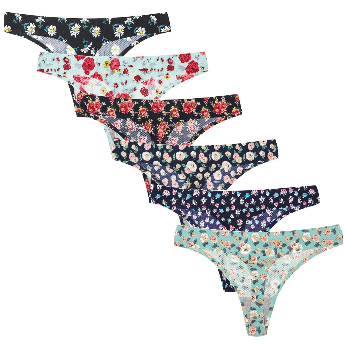 Seamless floral print lingerie thong by The Clothing Company Sydney, featuring leopard pattern and lightweight women’s G-string underwear.