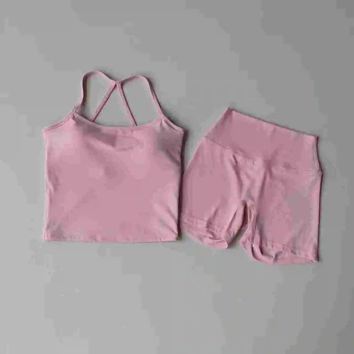 2 Piece Yoga Gym Set Halter Top Set Yoga High Waist Shorts Backless Tights Bra Vest Seamless Stretch Ribbed Shorts Set - The Clothing Company Sydney