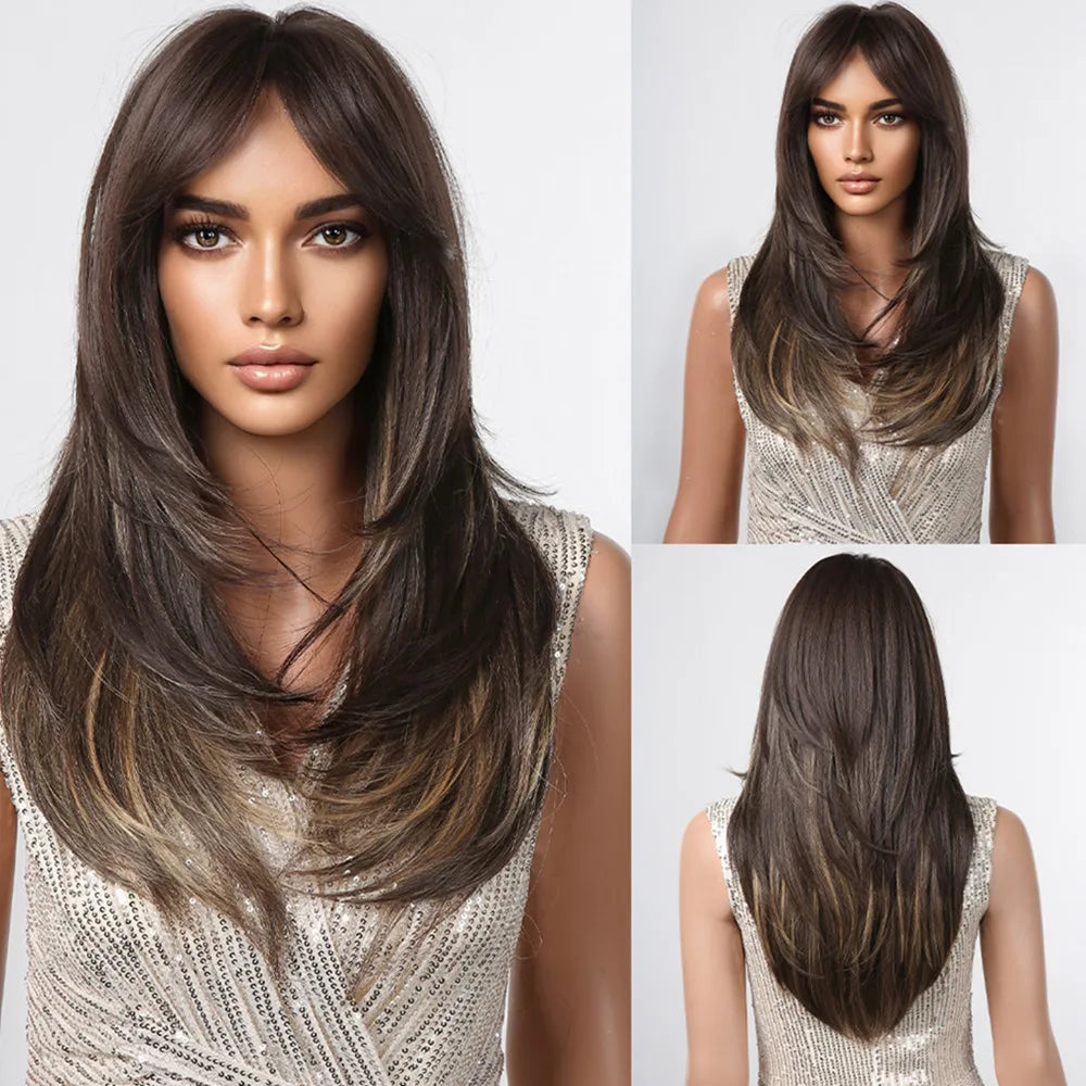 Long layered straight synthetic wig in black and pink ombre, women's cosplay hair from The Clothing Company Sydney