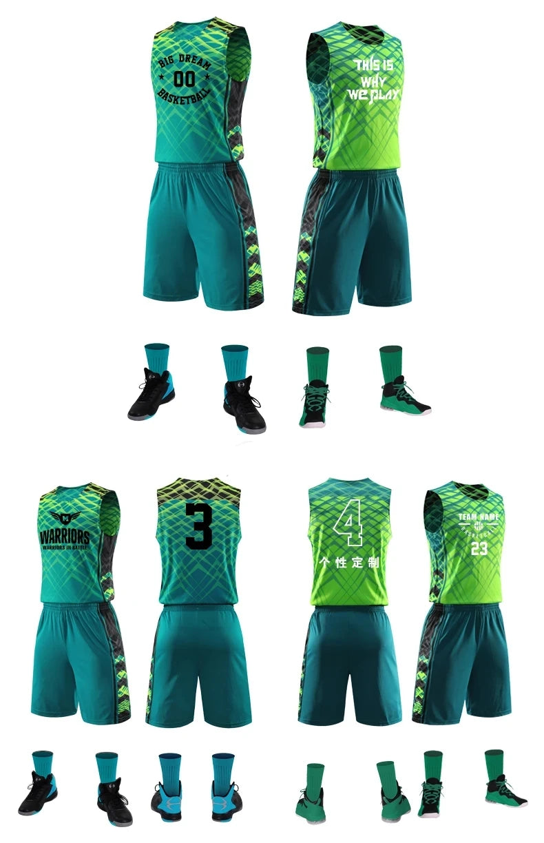 Custom reversible basketball jersey and shorts set for men, women, and kids by The Clothing Company Sydney, quick-drying sportswear.