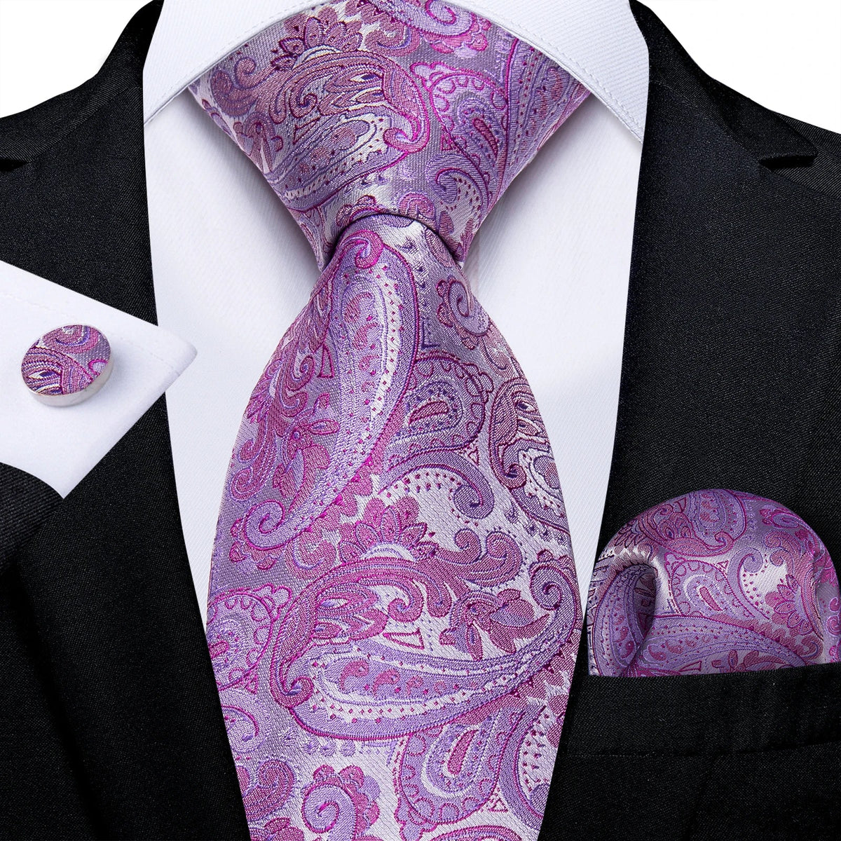 Luxury purple paisley silk tie set for men, featuring an 8cm wide tie and accessories, by The Clothing Company Sydney.