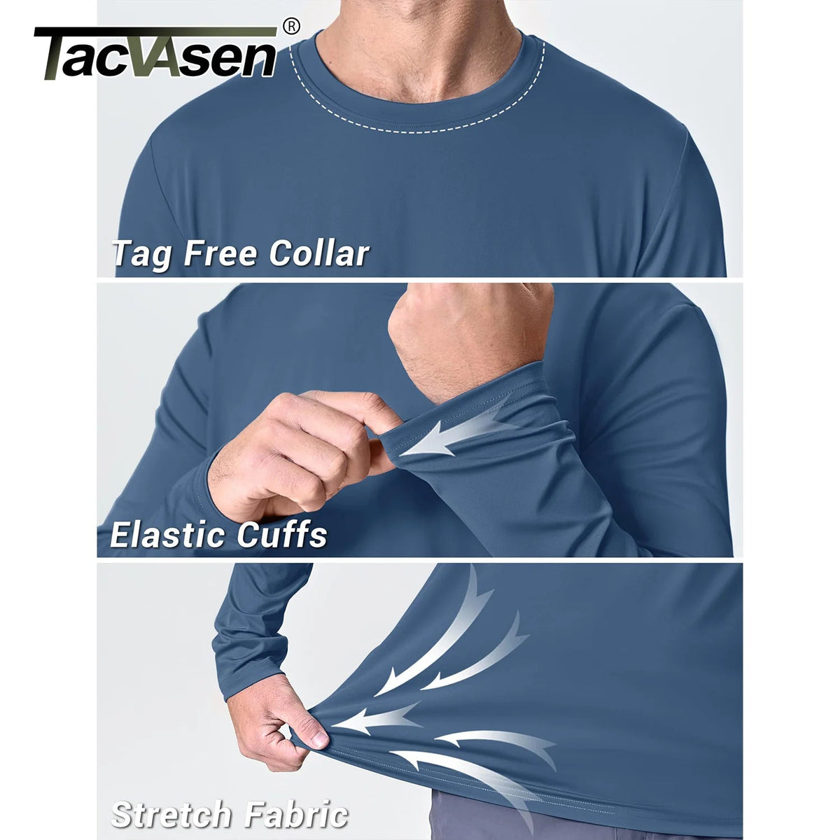 Men's UPF 80+ sun protection quick-dry long sleeve athletic T-shirt by The Clothing Company Sydney, designed for sports and outdoor activities.