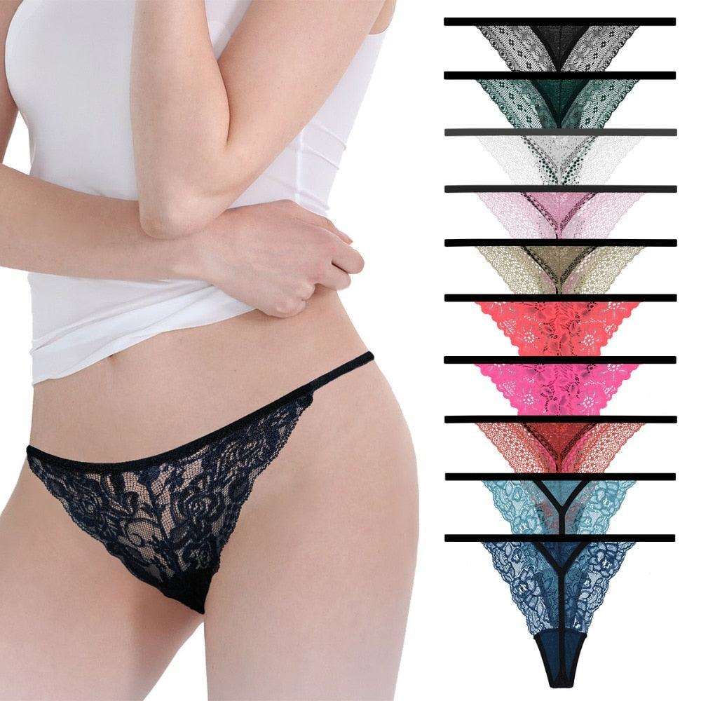 10-piece set of lace cotton G-string thongs by The Clothing Company Sydney featuring T-back design and plus size lingerie underwear