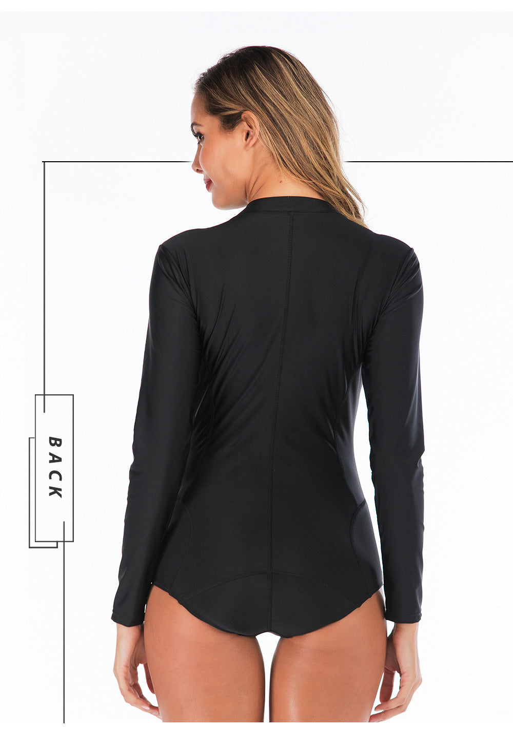 The Clothing Company Sydney one-piece rashguard swimsuit with long sleeves, ideal for surfing and beach swimming.