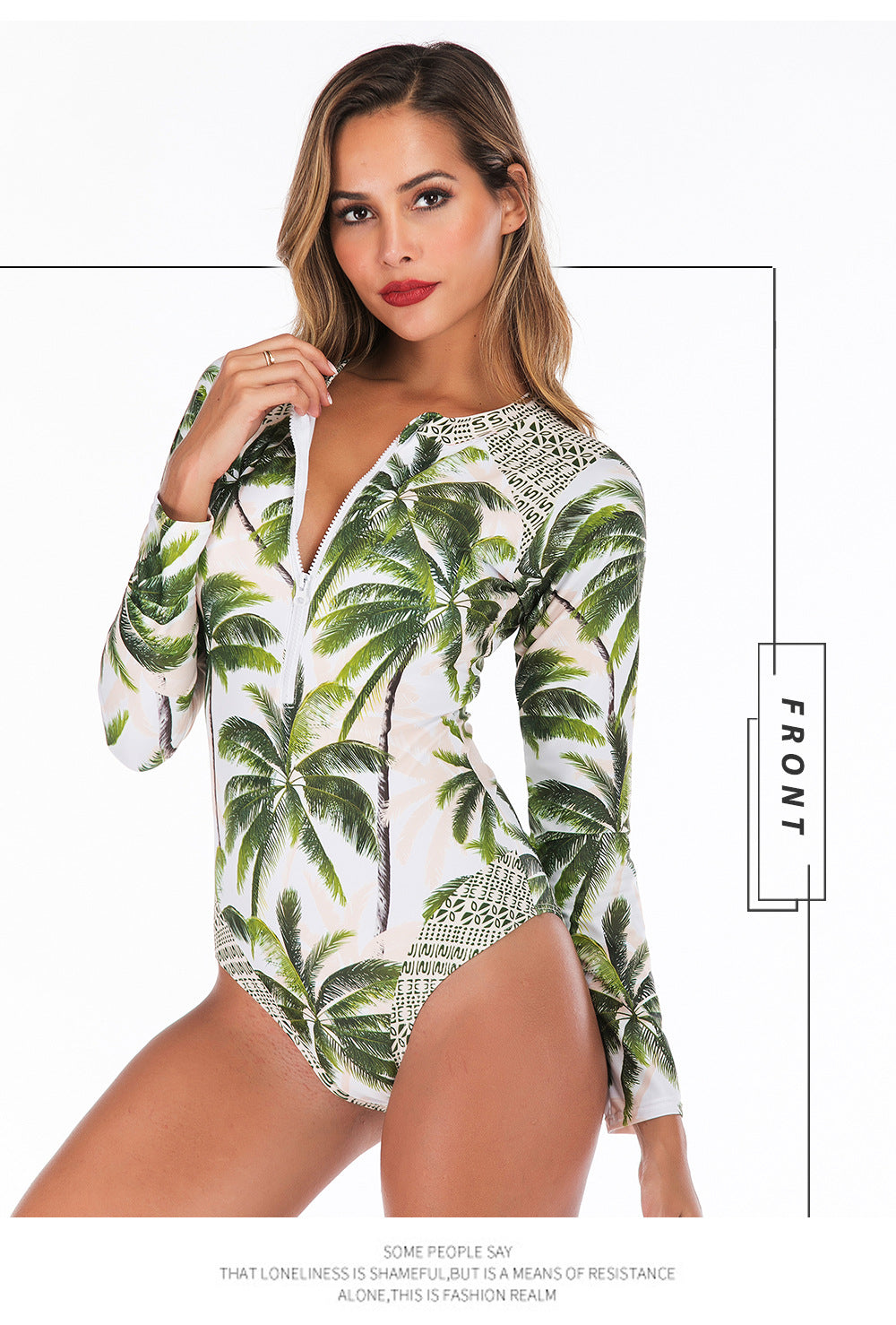 The Clothing Company Sydney one-piece rashguard swimsuit for surfing and swimming, featuring a sleek beach-ready bodysuit design.