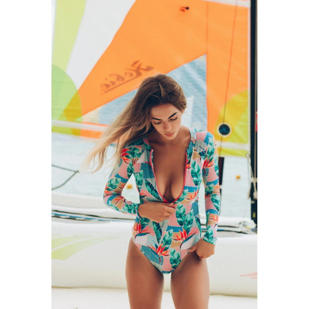 Long sleeve swimwear one piece swimsuit backless jumpsuit swim suit Bathing Suit beach wear Bodysuit Monokini The Clothing Company Sydney