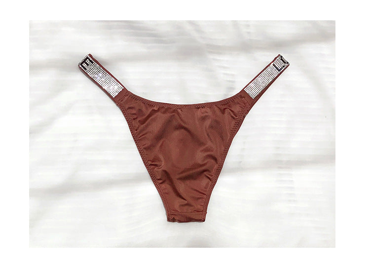 Ice silk seamless G-string lingerie from The Clothing Company Sydney featuring rhinestone leopard design and low waist fit.