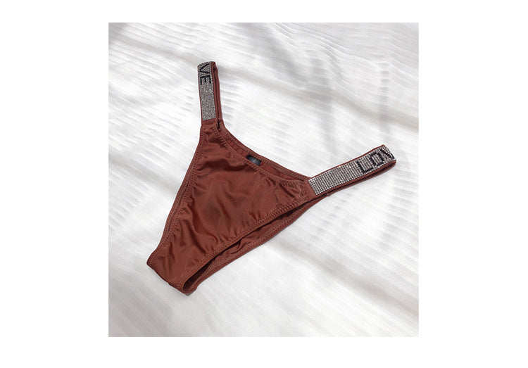Ice Silk seamless G-string lingerie by The Clothing Company Sydney, featuring rhinestone leopard design and low-waist fit.