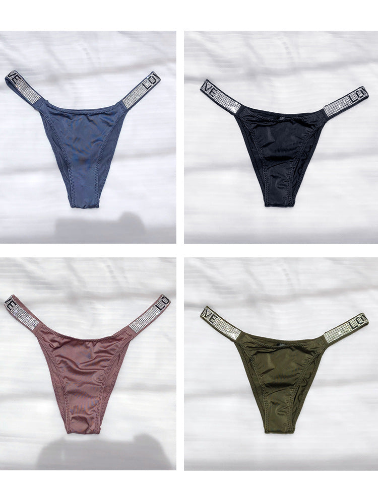 Ice Silk seamless G-string lingerie by The Clothing Company Sydney featuring rhinestone leopard design and low waist fit.