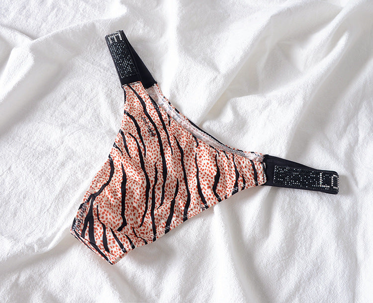 Seamless ice silk G-string lingerie with rhinestone leopard design, low waist fit, T thong style from The Clothing Company Sydney