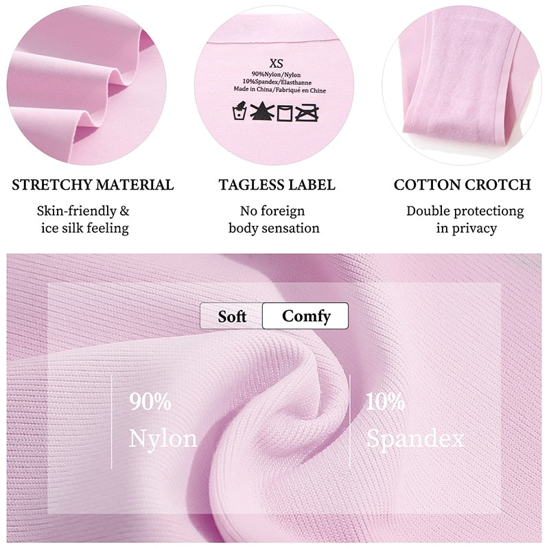 Two seamless silky G-string thongs from The Clothing Company Sydney, low-rise panties with adjustable waistband and hipster style.