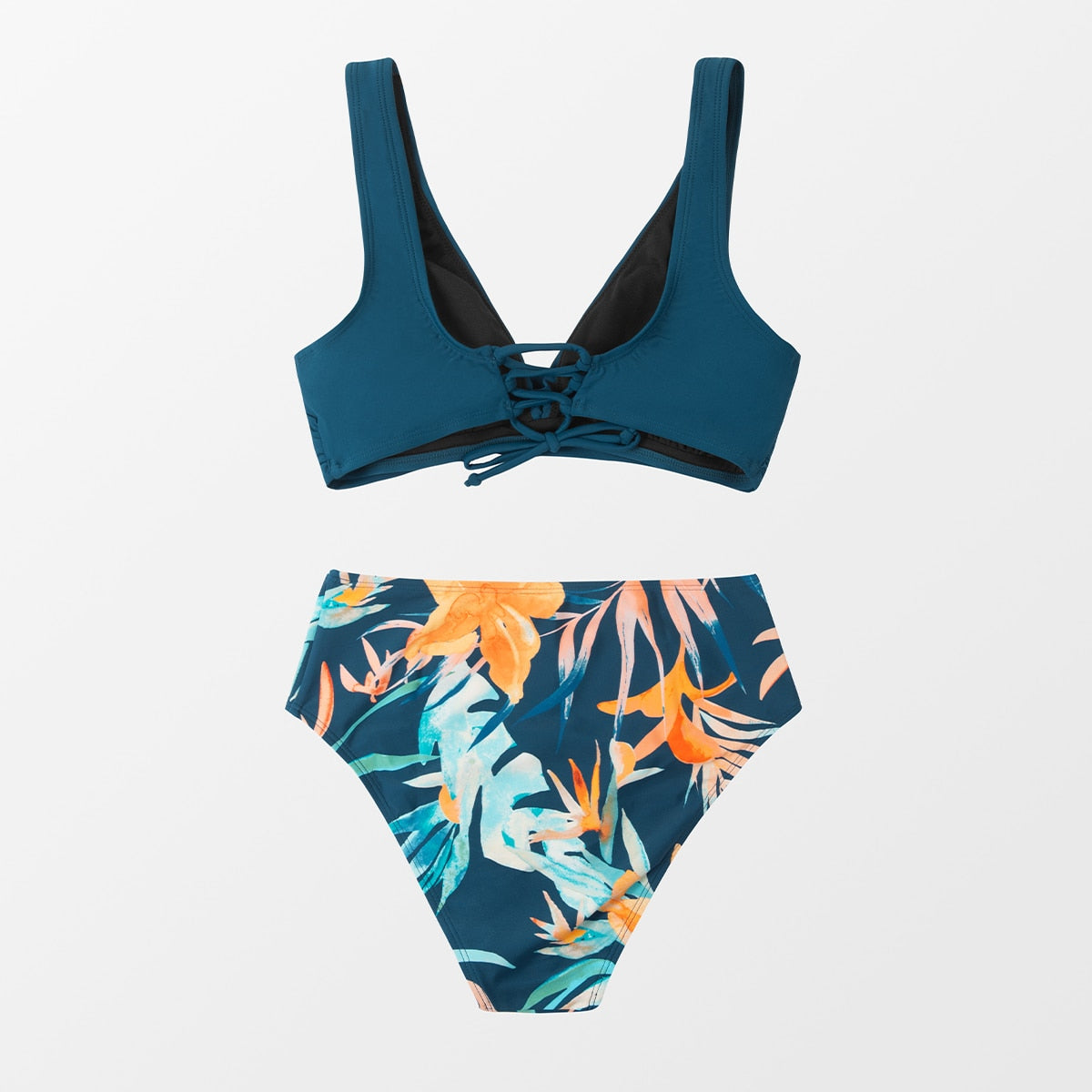 Mid-waist bikini set by The Clothing Company Sydney featuring lace-up two-piece swimsuit, perfect for beachwear and swimming.