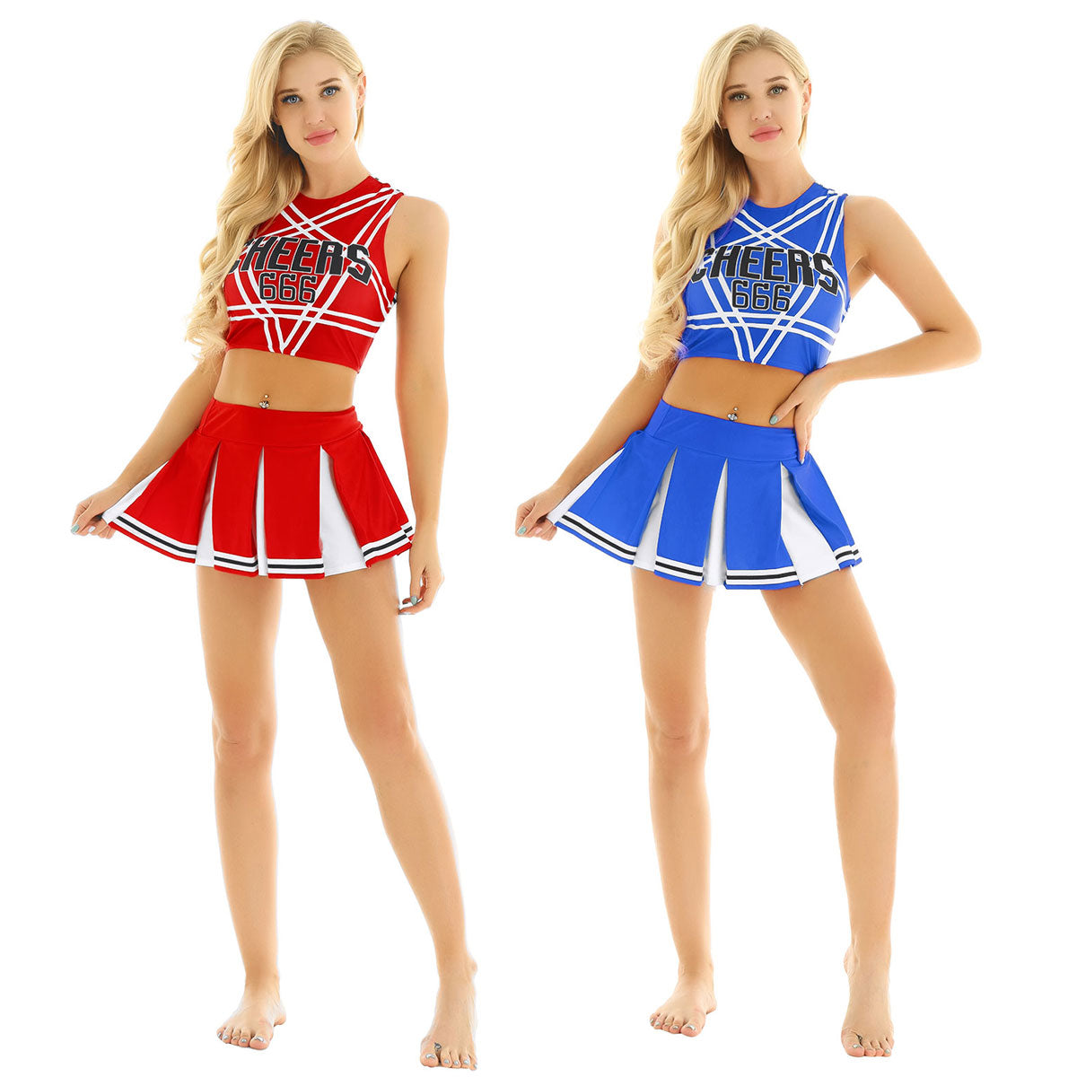 Adult cheerleader cosplay uniform from The Clothing Company Sydney, featuring a novelty Halloween costume with a cheerleader style.