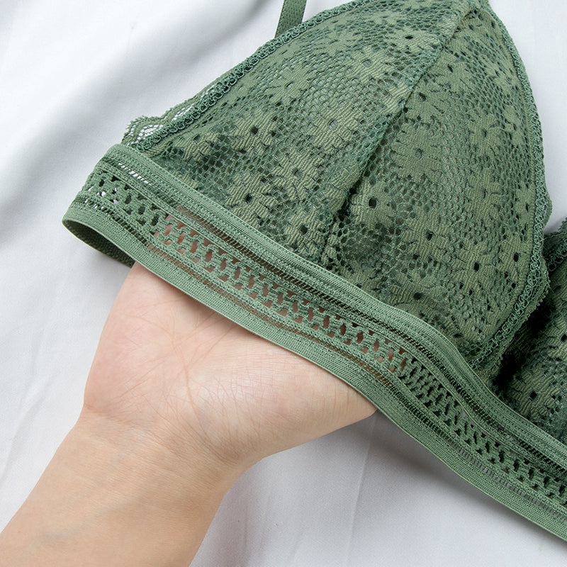 Floral lace bra top by The Clothing Company Sydney, wireless push-up lingerie with breathable fabric and removable pads.