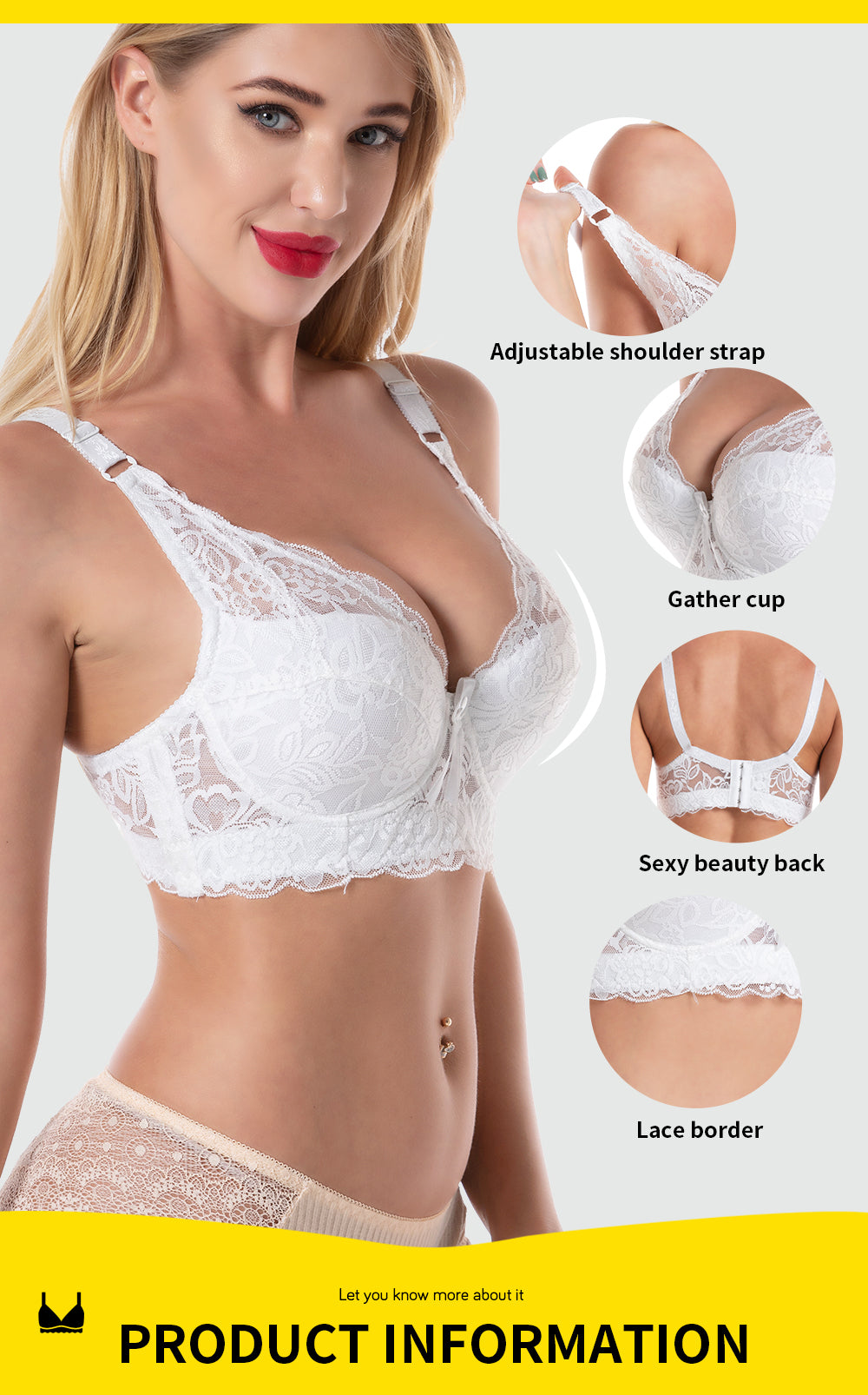 Plus size lace push-up bra from The Clothing Company Sydney, backless bralette lingerie with floral details and adjustable straps.