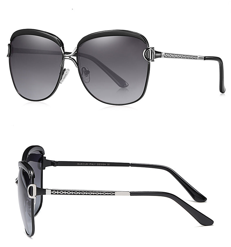Polarized ladies sunglasses with gradient round lenses and square frames by The Clothing Company Sydney, luxury eyewear accessory.