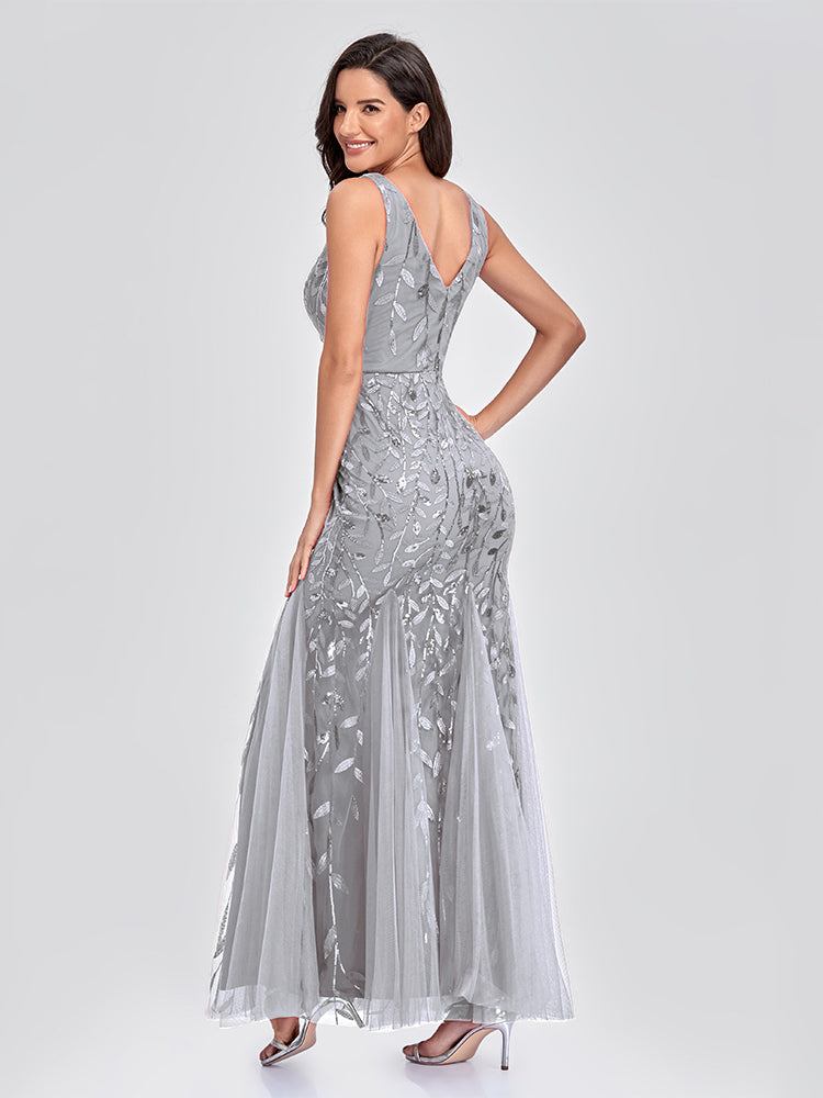 Sleeveless V-neck Tulle Sequins Cocktail V-back Mermaid Party Prom Gown Formal Occasion Embroidered Formal Dress The Clothing Company Sydney