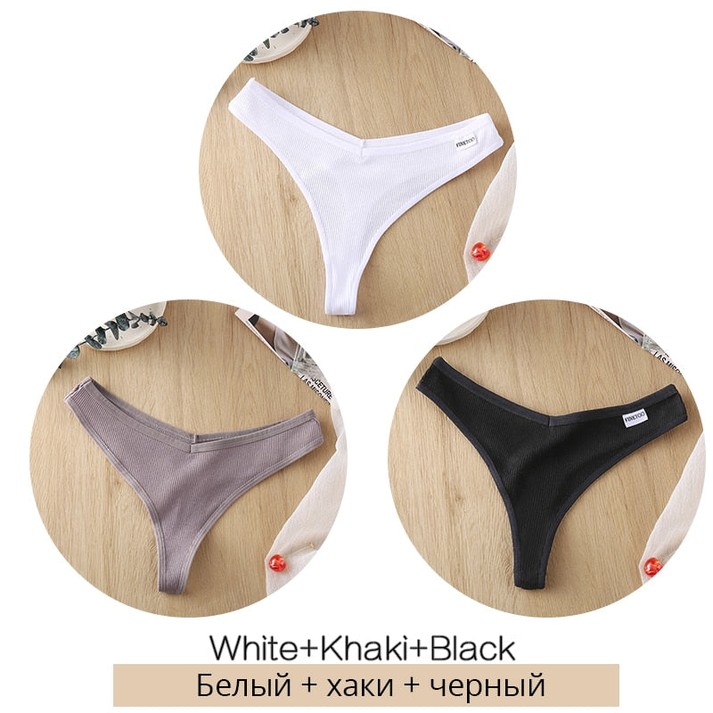 Set of three women's cotton mix thongs from The Clothing Company Sydney, low waist G-strings, breathable Brazilian lingerie briefs.