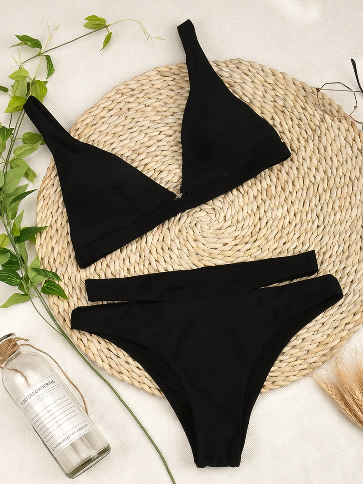 High waist bandeau bikini swimsuit with thong cut in Brazilian style, featuring sleek swimwear design from The Clothing Company Sydney.