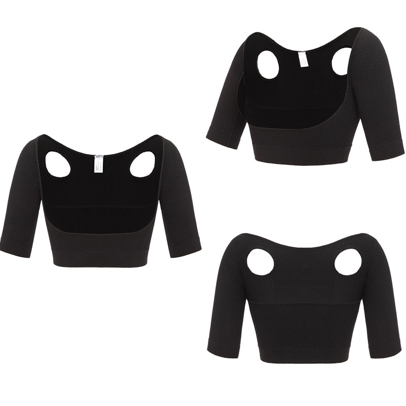 Black arm shaper and back support underwear from The Clothing Company Sydney, featuring shoulder correction and anti-cellulite design.