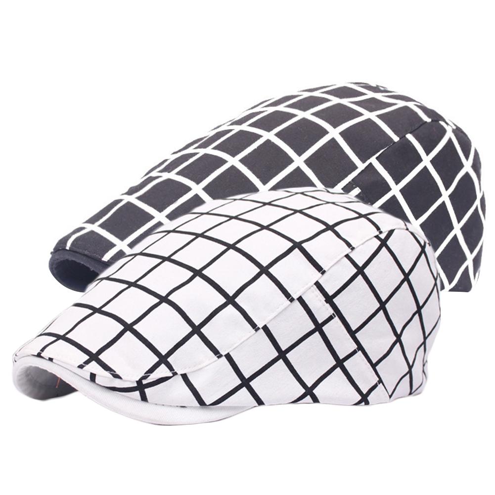 Plaid cotton flat cap for men and women, summer sun hat with adjustable fit, styled like a newsboy or beret, by The Clothing Company Sydney.