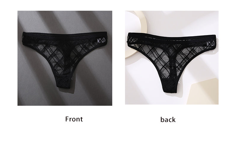 Set of three floral transparent lace thong lingerie G-string panties with low-waist mesh design by The Clothing Company Sydney