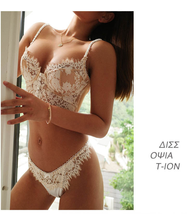 Ultra thin lace lingerie set with bralette and matching panties from The Clothing Company Sydney, featuring eyelash lace details.