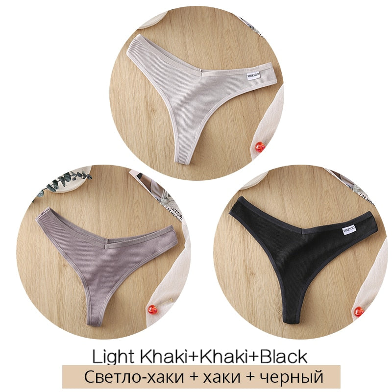 Set of three women's cotton mix thongs by The Clothing Company Sydney, low waist G-strings, breathable and comfortable lingerie.