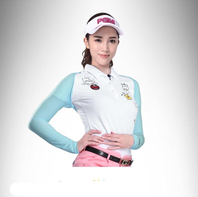 Women's cooling golf arm sleeves by The Clothing Company Sydney, made from ice silk for sun protection and UV shielding.