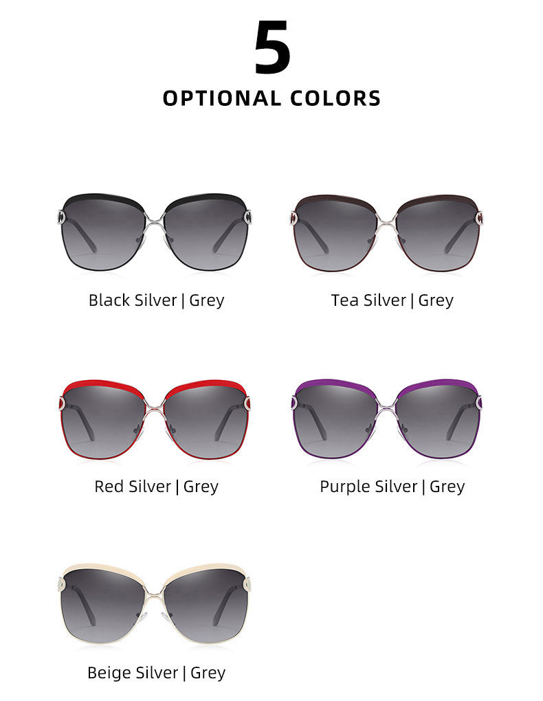 Polarized ladies sunglasses with round frame, gradient lenses, square shape, luxury brand eyewear by The Clothing Company Sydney