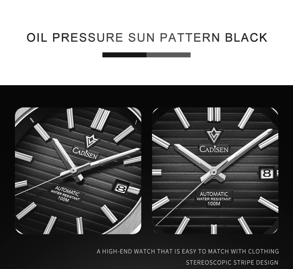 Cadisen men's diver watch with sapphire crystal, automatic MIYOTA 8215 movement, German design, water-resistant to 10Bar.