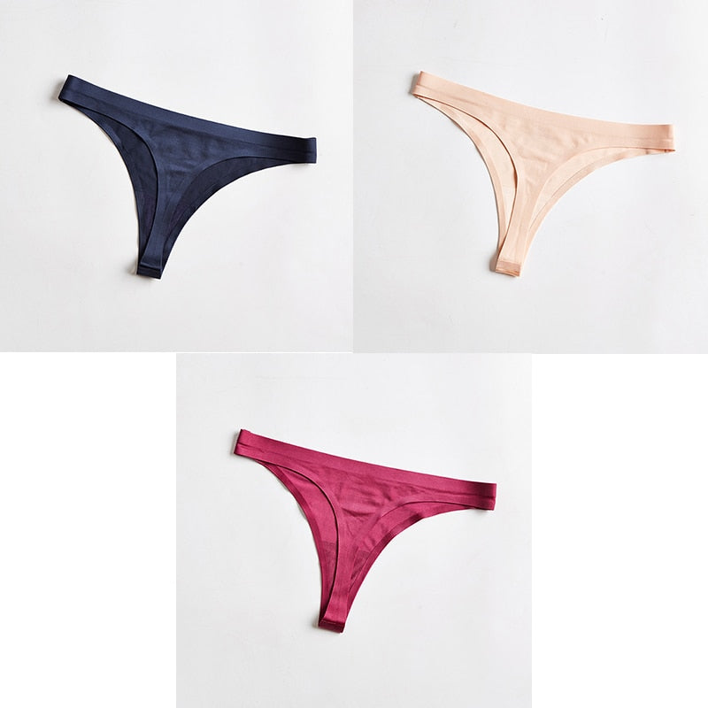 Three-pack seamless ice silk thong underwear from The Clothing Company Sydney, featuring T-back G-string design for ladies.