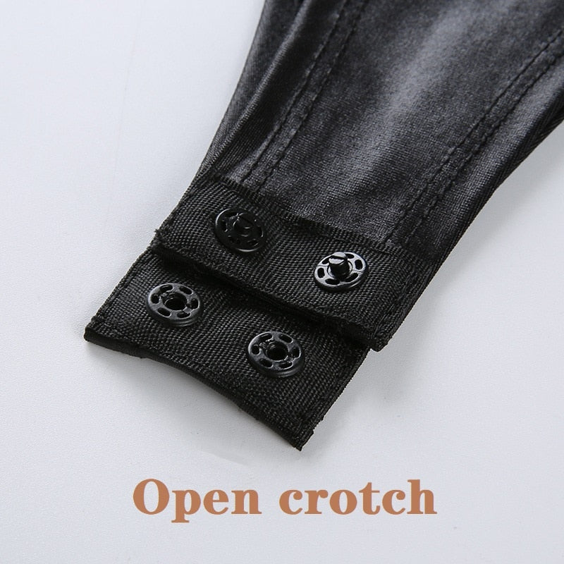 Women’s latex crotchless bodysuit from The Clothing Company Sydney, shaping lingerie set with open crotch and fitted design.
