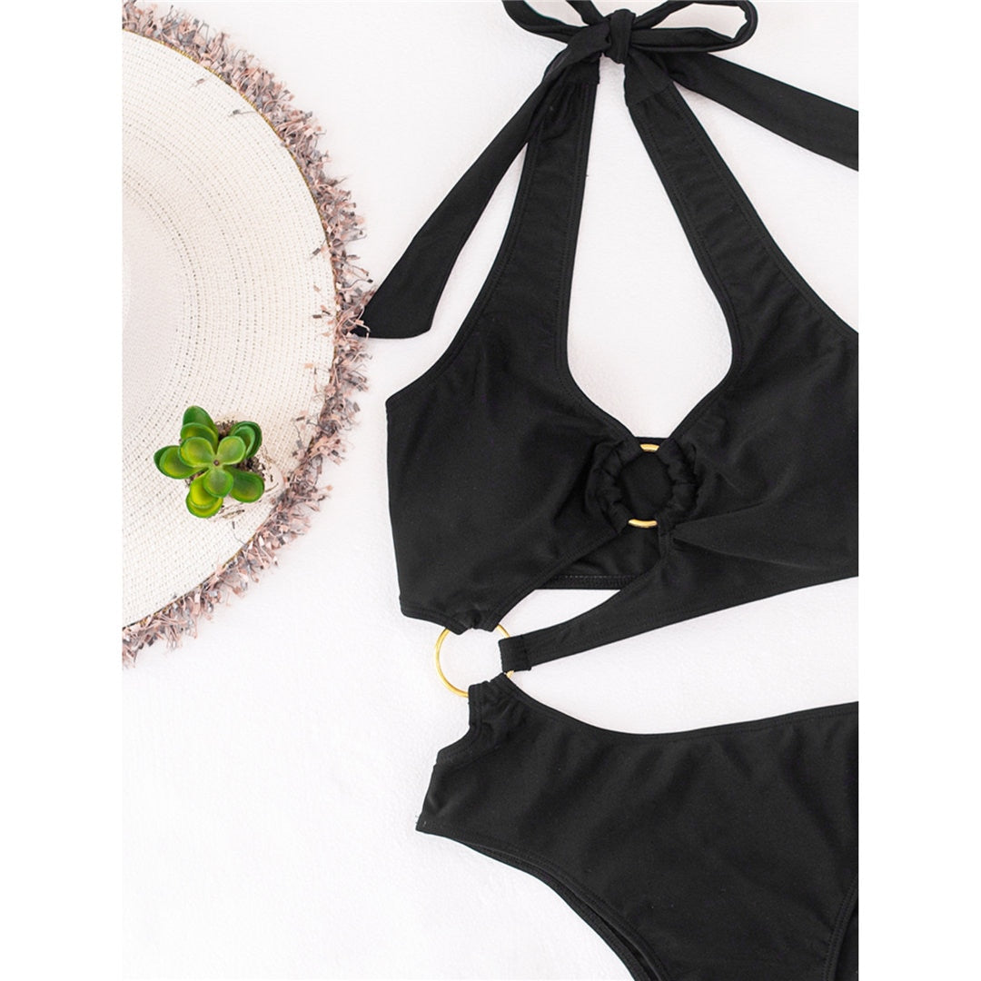 Women’s halter asymmetric one-shoulder one-piece swimsuit by The Clothing Company Sydney, featuring a stylish monokini design.