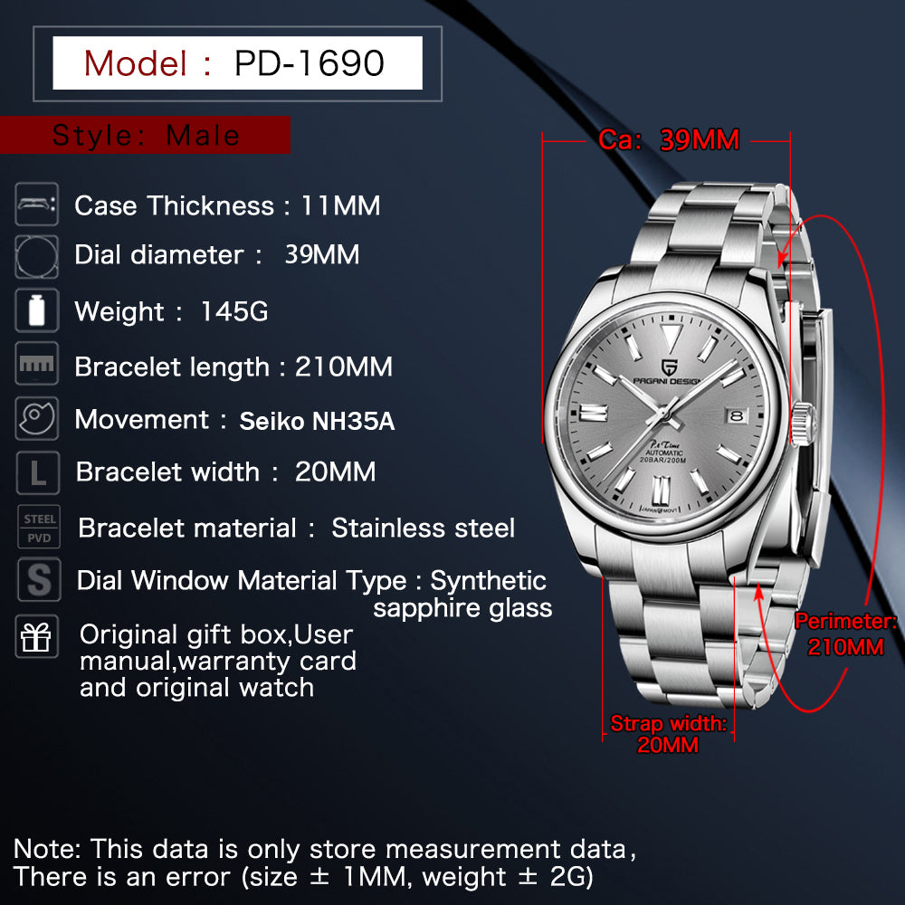 Pagani Design Automatic Men's Watch Stainless Steel Simple Mechanical Wriswatch Japanese Sports Luxury Sapphire Watch The Clothing Company Sydney