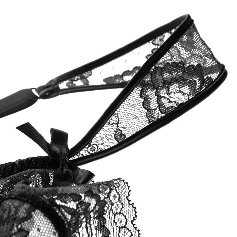 Plus size floral lace lingerie set with bowknot details, including bra, panties, and garter from The Clothing Company Sydney