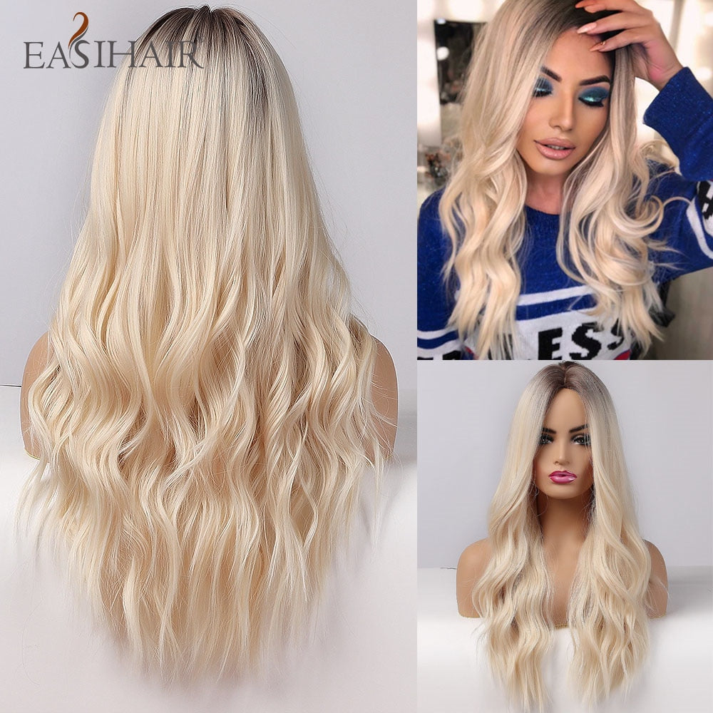 Ombre Brown Light Blonde Platinum Long Wavy Middle Part Hair Wig Cosplay Natural Heat Resistant Synthetic Wig for Women The Clothing Company Sydney