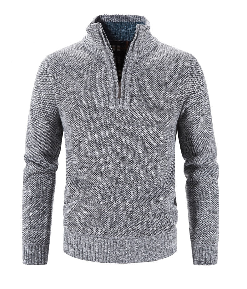 Men's winter fleece sweater by The Clothing Company Sydney, slim fit knitted pullover with half zipper and turtleneck for warmth.