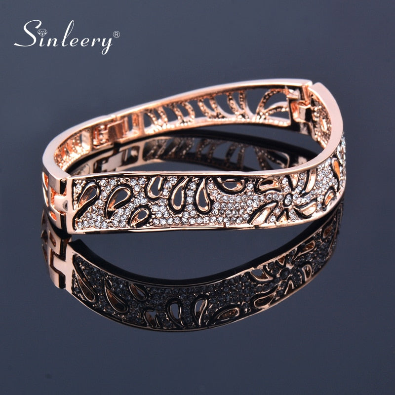 Rose gold and silver floral bangles for women with crystal accents, stylish jewelry bracelet, perfect for best friends or special occasions.