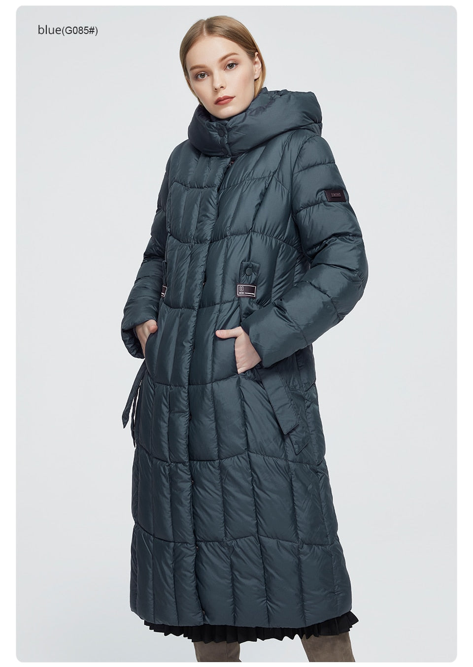 Long women's winter plaid parka jacket with hood, thick and warm, featuring large sizes, from The Clothing Company Sydney.