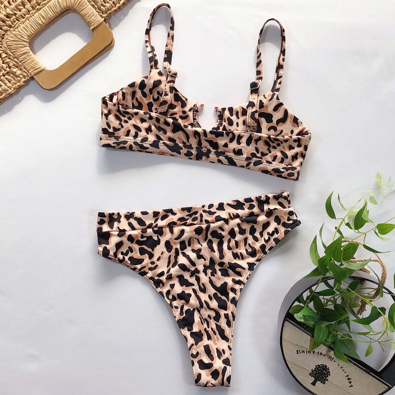 High waist bikini swimsuit by The Clothing Company Sydney featuring bandeau top and thong Brazilian style swimwear.