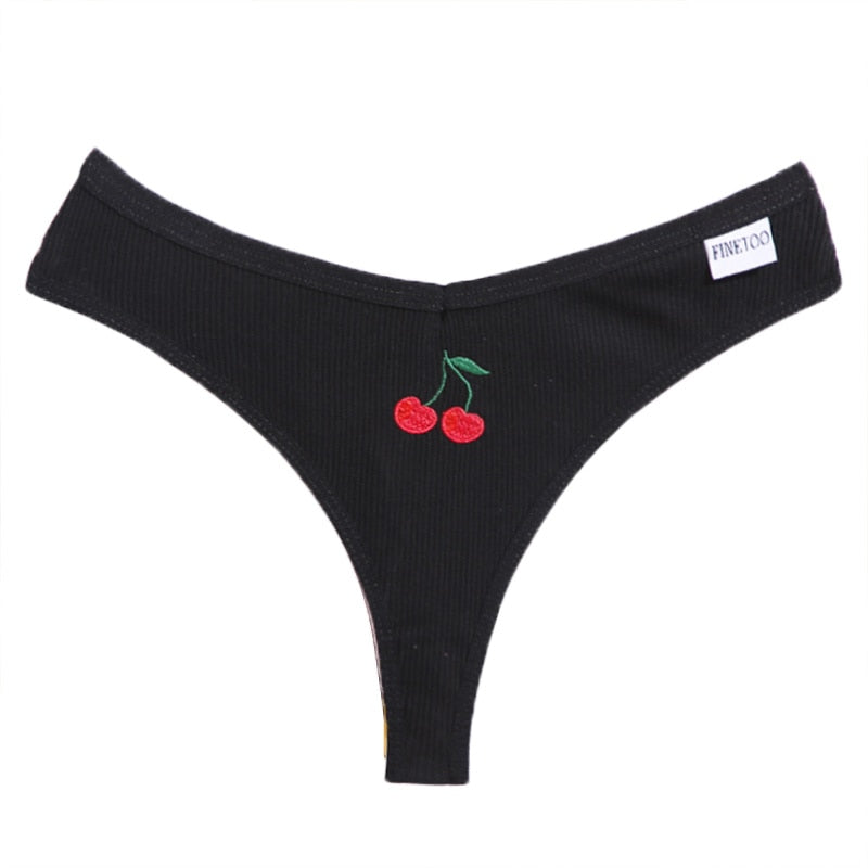Cotton fruit embroidery G-string lingerie thong from The Clothing Company Sydney, featuring colorful fruit designs and T-back style.