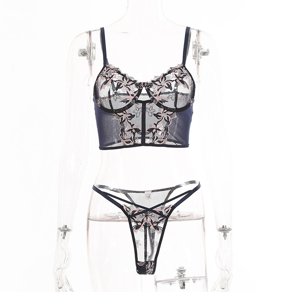 Sensual floral lace lingerie set with push-up bralette and matching briefs, from The Clothing Company Sydney, 2-piece lingerie set