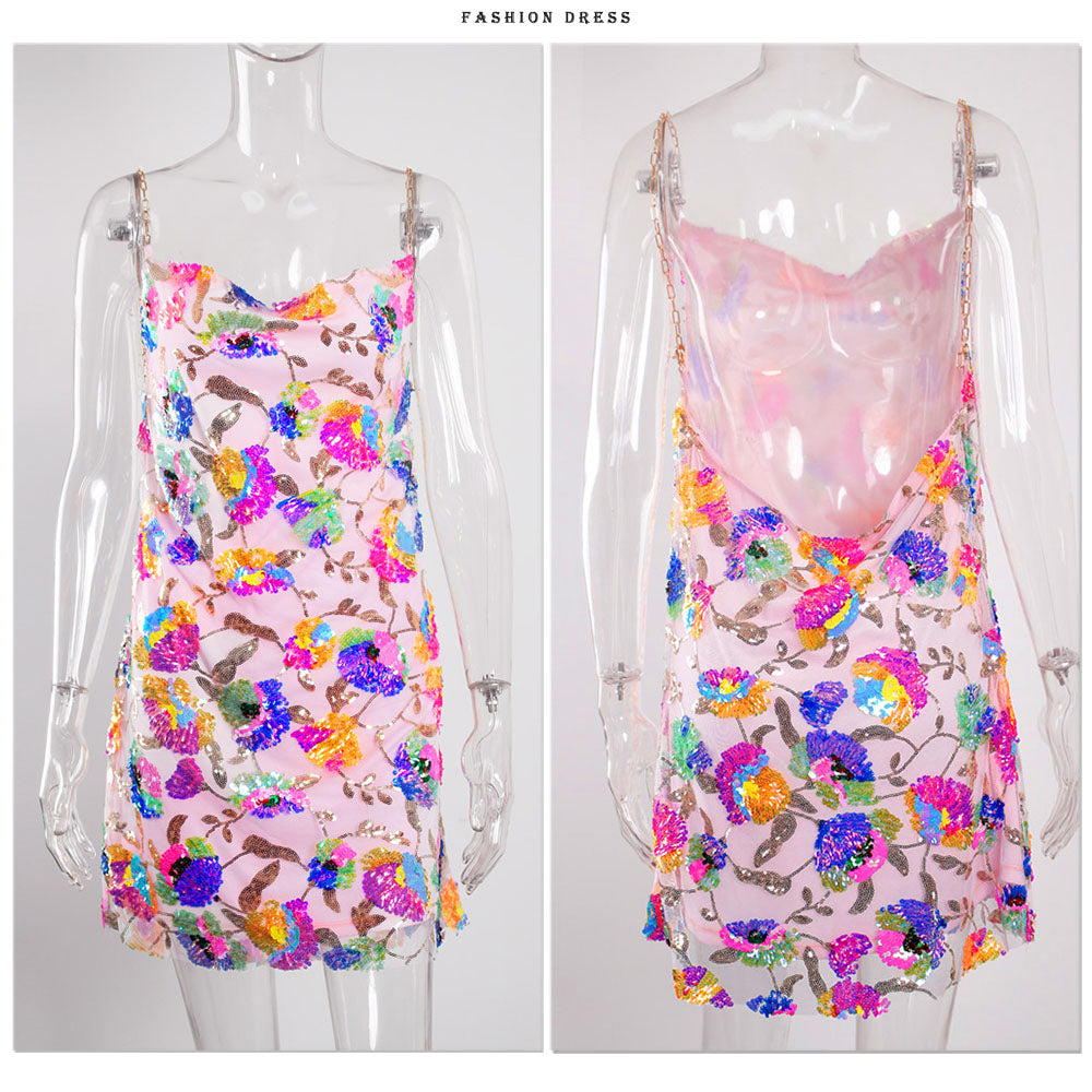 Sequin Backless Slip Mini Chain Straps Short Tulle Cocktail Summer Party Night Lush Prom Dress The Clothing Company Sydney