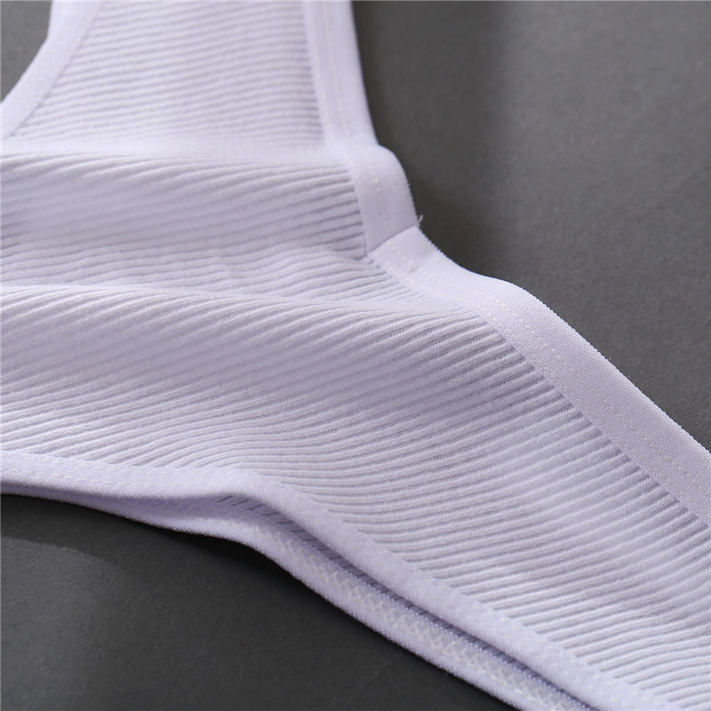 Three-pack cotton G-string panties from The Clothing Company Sydney featuring low waist, T-back design, and V-shaped lingerie style.