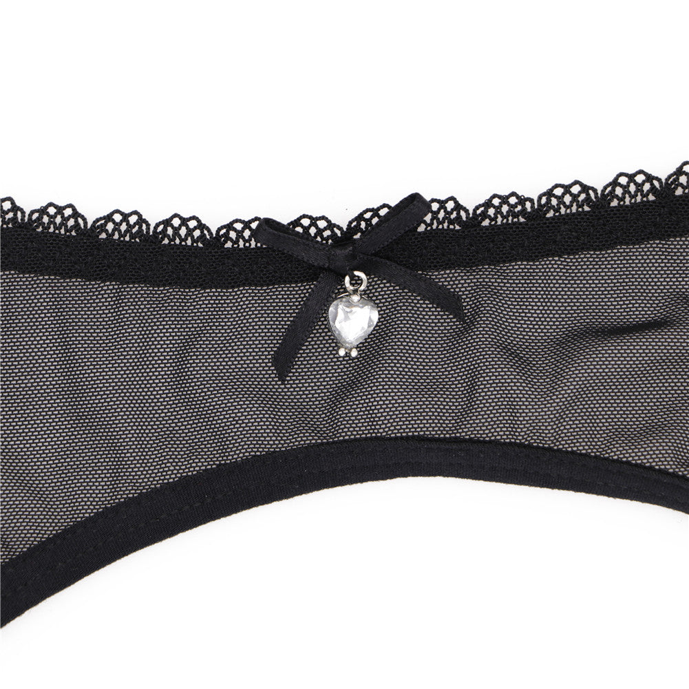 Ultra-thin transparent yarn lingerie set by The Clothing Company Sydney with bras, garters, thongs, and stockings.