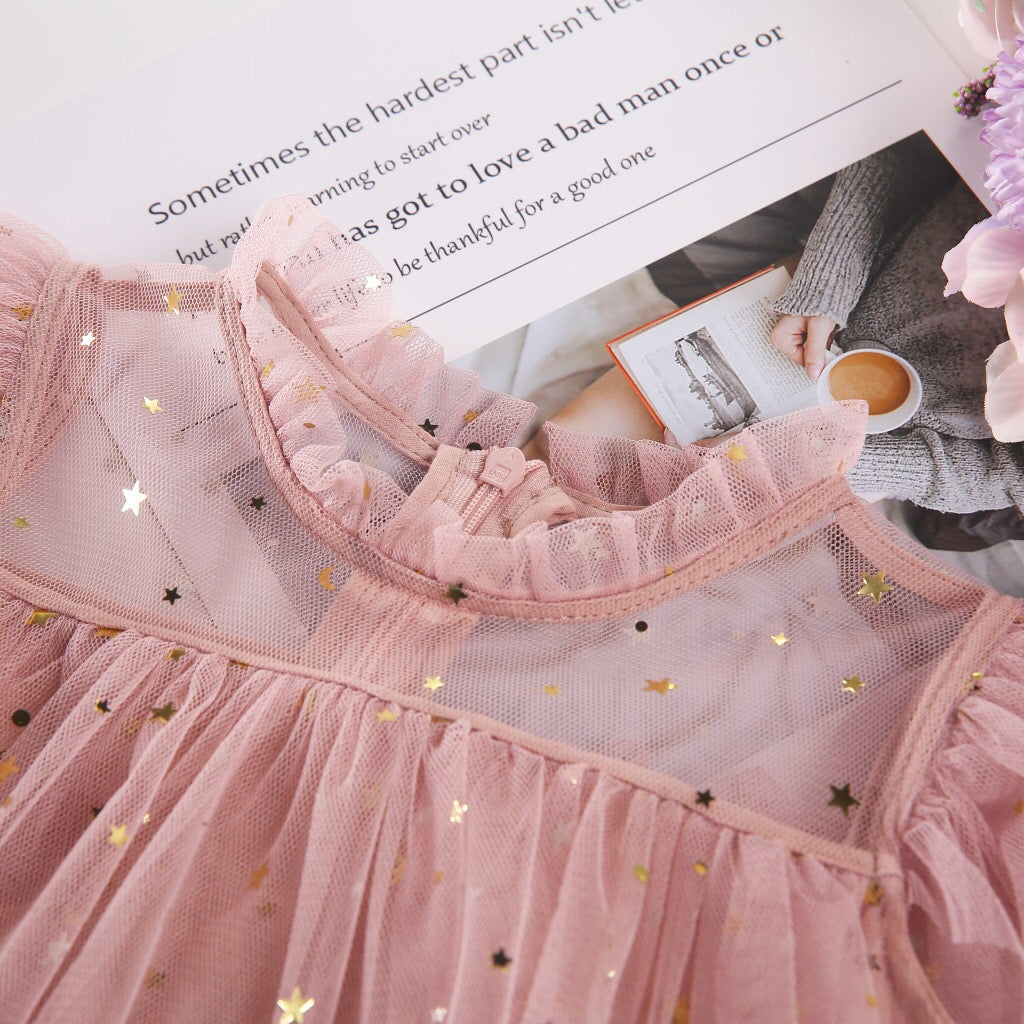 Kids summer princess beach dress by The Clothing Company Sydney, sleeveless layered tulle costume with cake flower details.