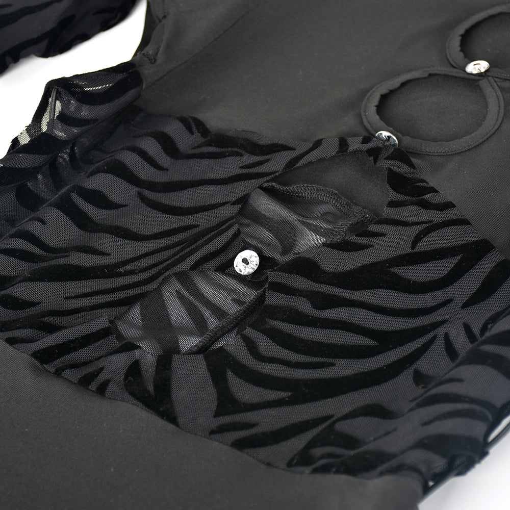 Transparent zebra mesh mini dress by The Clothing Company Sydney, featuring cut-out details, perfect for beach, holiday, or party wear.