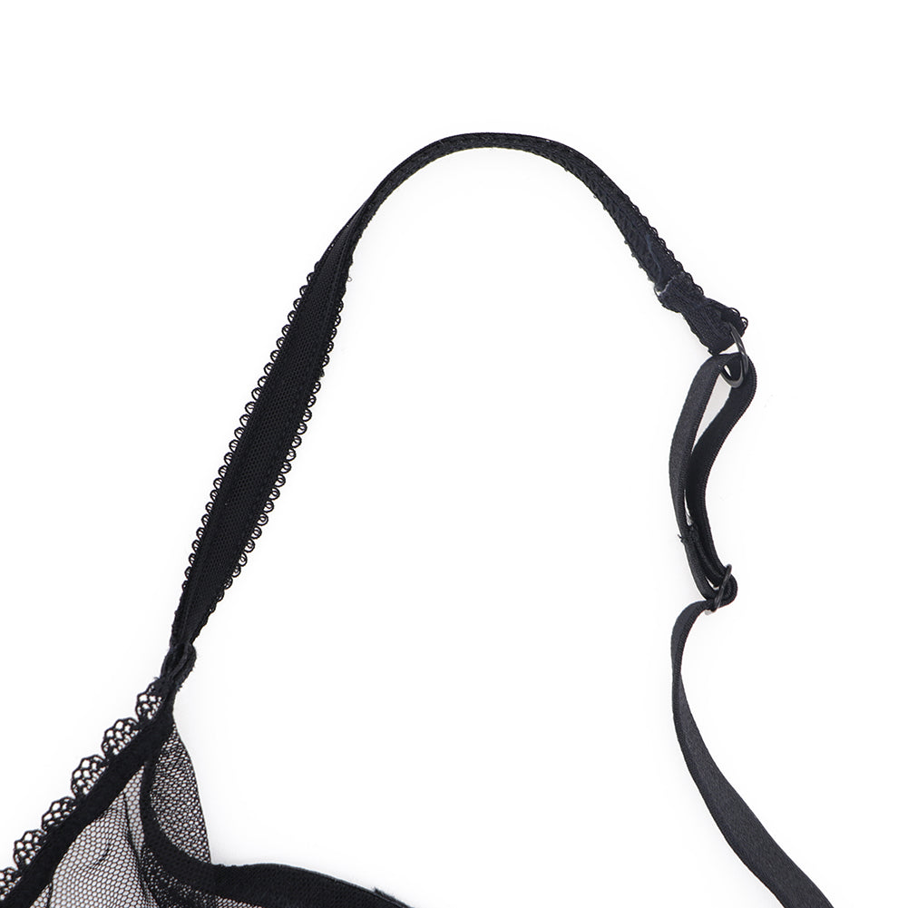 Ultra-thin transparent yarn lingerie set by The Clothing Company Sydney, includes bras, garters, thongs, and stockings.